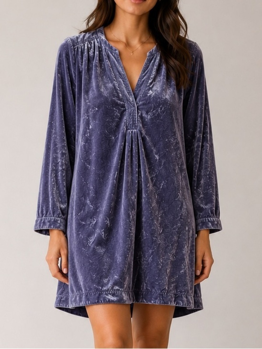 Anthropologie Melody Velvet Tunic Dusty Blue Oversized Boho Mini Dress